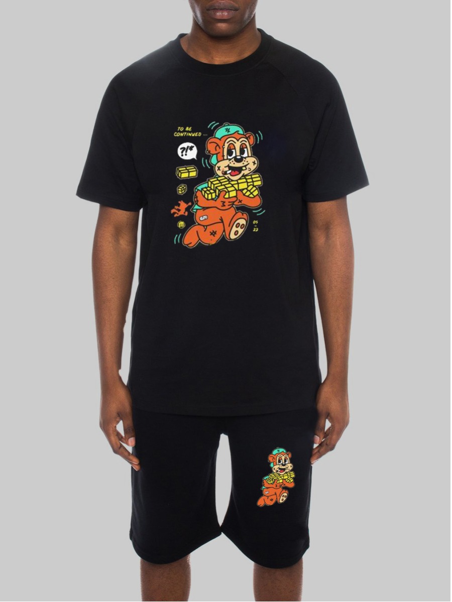 Lovely Men Casual O Neck Cartoon Print Black Two Piece Shorts Set 
Lovely Men Casual O Neck Cartoon Print Black Two Piece Shorts Set