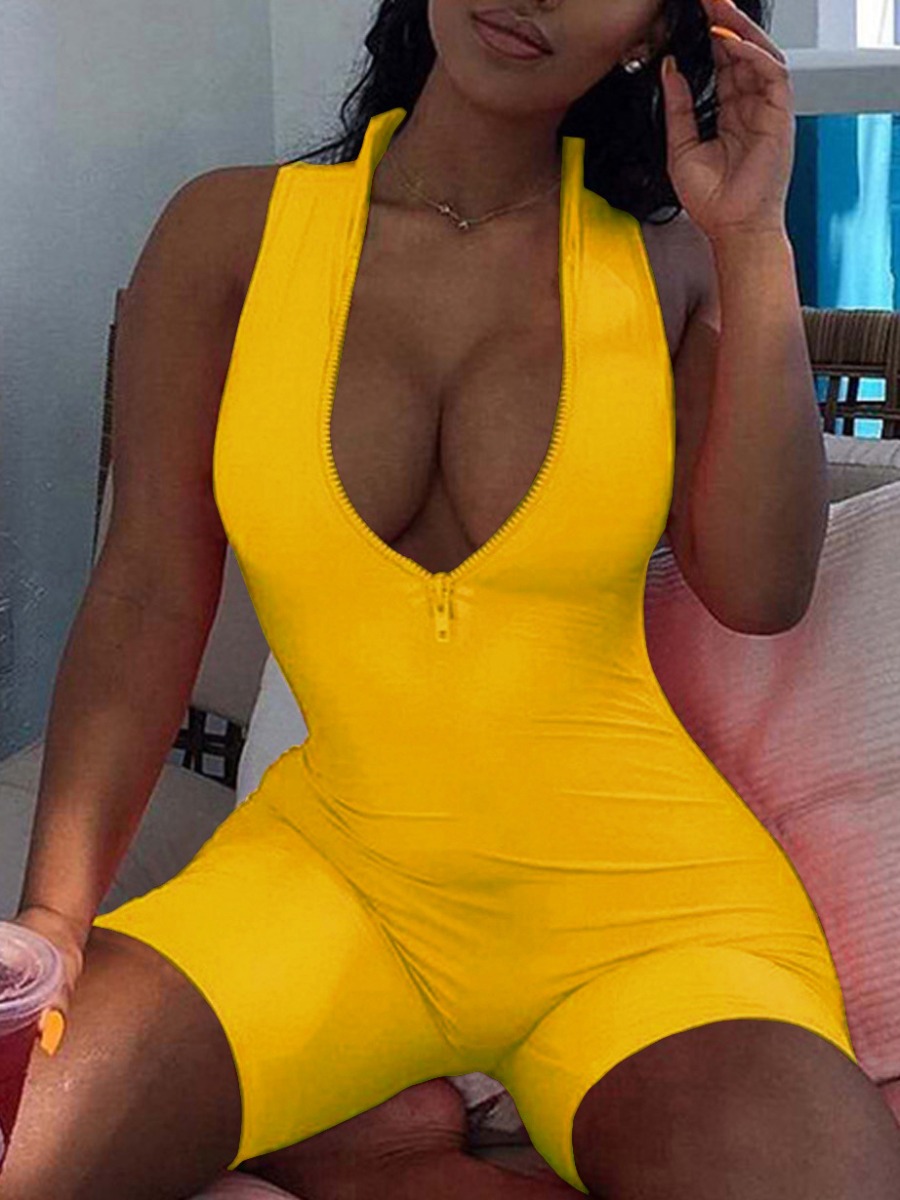 Lovely Sporty V Neck Basic Skinny Yellow Active One-piece Romper
Lovely Sporty V Neck Basic Skinny Yellow Active One-piece Romper