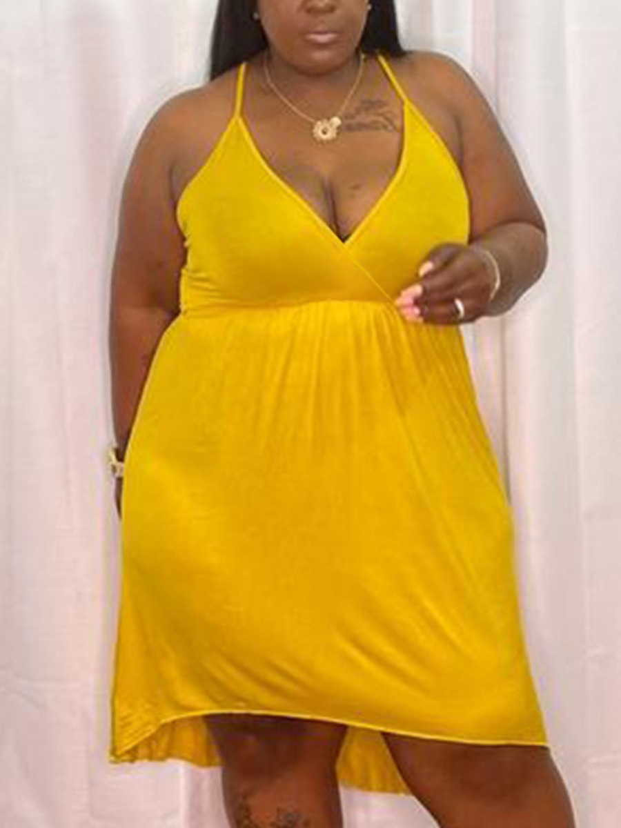 Lovely Plus Size Casual Spaghetti Strap Basic Regular Yellow Knee Length Dress
Lovely Plus Size Casual Spaghetti Strap Basic Regular Yellow Knee Length Dress