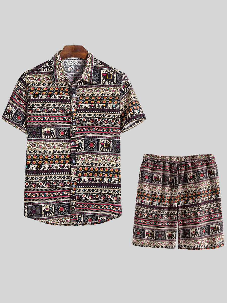 Lovely Men Boho Mixed Print Drawstring Multicolor Two Piece Shorts Set, Multi
Lovely Men Boho Mixed Print Drawstring Multicolor Two Piece Shorts Set, Multi