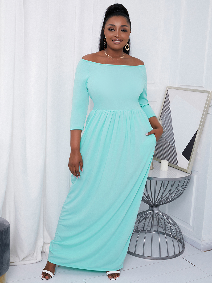 Lovely Plus Size Casual Boat Neck Pocket Design Baby Blue Floor Length Dress
Lovely Plus Size Casual Boat Neck Pocket Design Baby Blue Floor Length Dress
