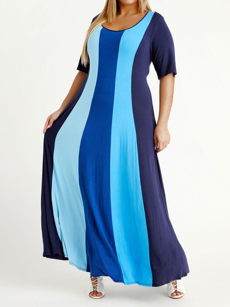Lovely Plus Size Casual Round Neck Striped Dark Blue Floor Length Dress, Deep blue
Lovely Plus Size Casual Round Neck Striped Dark Blue Floor Length Dress, Deep blue