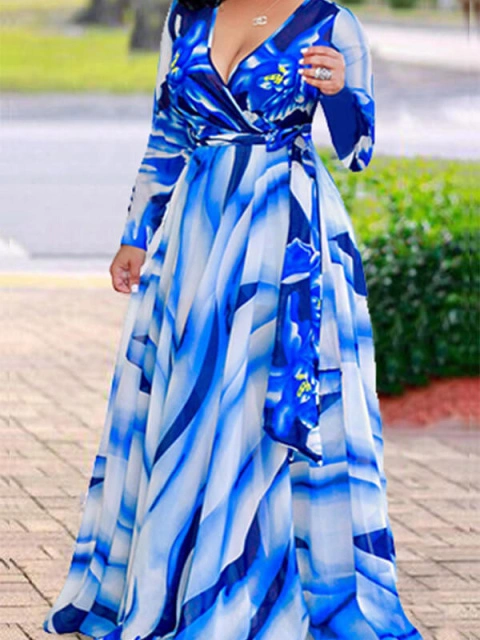 Lovely Casual Printed Blue Floor length Dress Sale | LovelyWholesale