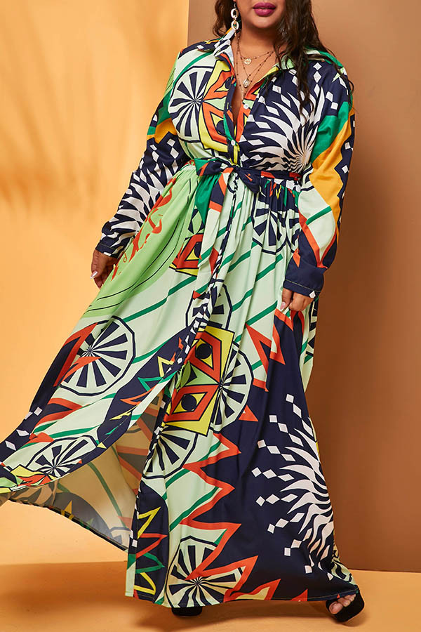 Lovely Casual Print Green Plus Size Maxi Dress Sale | LovelyWholesale