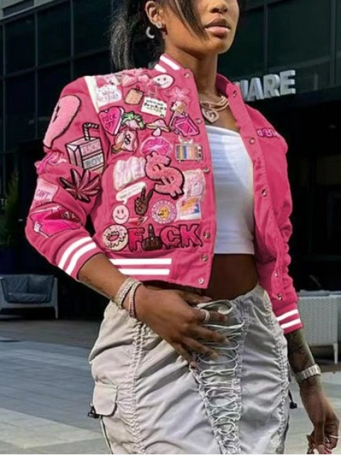 LW Cartoon Decor Striped Jacket Sale LovelyWholesale