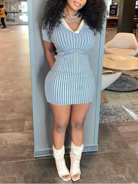 LW Pattern Striped Mini Dress