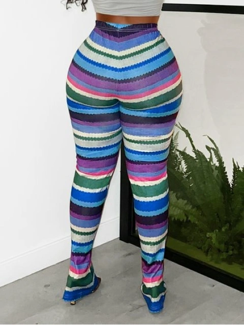 LW BASICS Plus Size Striped Patchwork Skinny Pants
