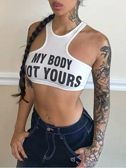 LW Pattern Letter Print Positioning Camisole&Tank Top