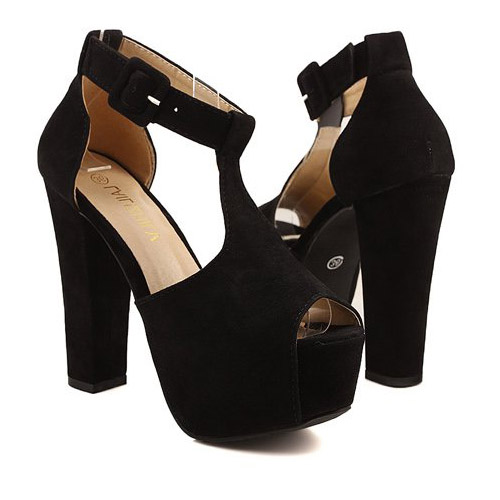 black chunky high heel sandals