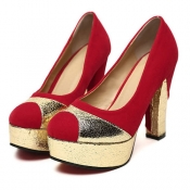 Sexy Party Round Peep Toe Chunky High Heel Red Sue