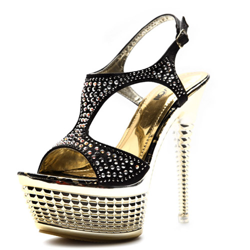 black high heels with diamonds