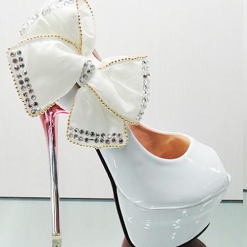 white heels with a bow