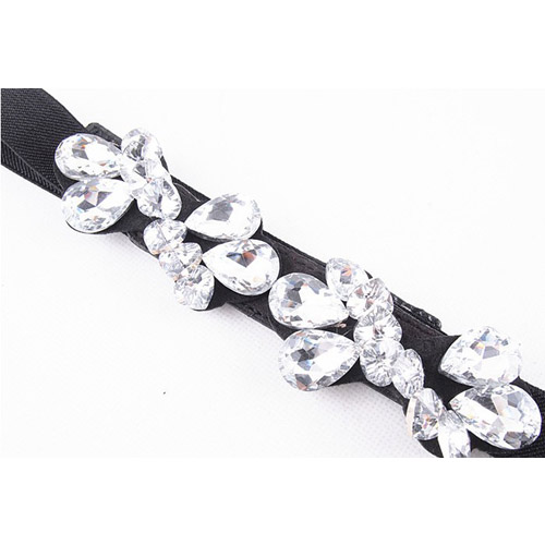 Fashion Allmatch Diamond Embellished Black Elastic Belt_Belts