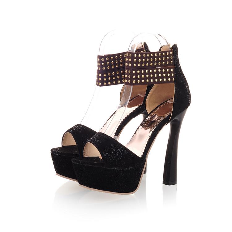Fashion Stiletto High Heels Black PU Wide Ankle Strap Sandals_Sandals