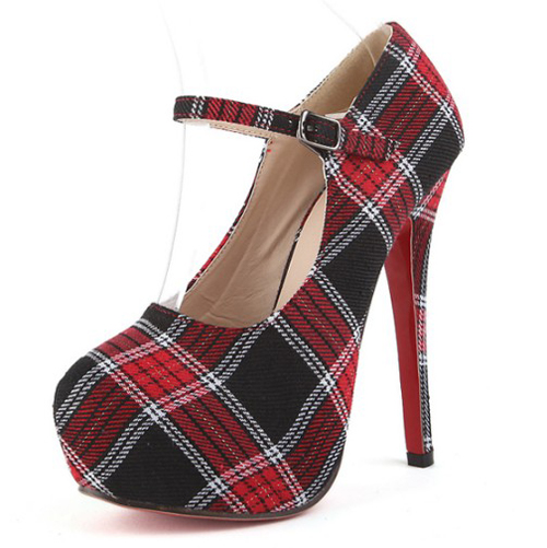 red plaid heels womens