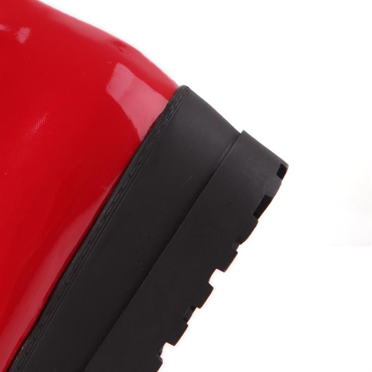 red patent flat boots