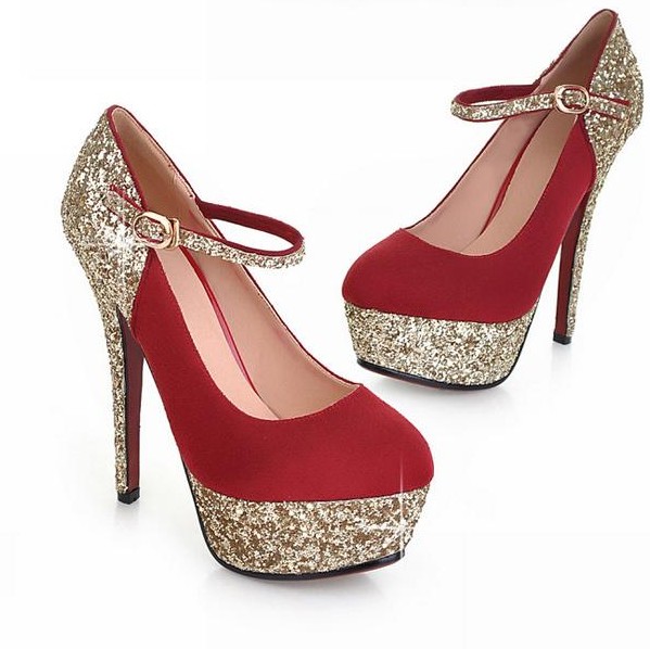 Brilliant Round Closed Toe Platform Flattery Stiletto High Heels Red ...