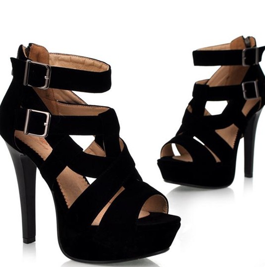 Fashion Stiletto High Heel Black Suede Sandals_Sandals_Shoes ...