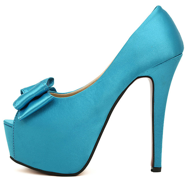 Gorgeous Round Closed Toe Bow Tie Platfrom Stiletto High Heels Blue ...