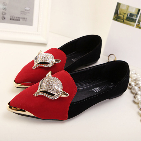 Fashion Pointed Closed Toe Fox Embellished Red PU Flat_Flats_Shoes ...
