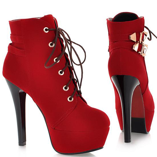 round toe stiletto high heel lace up ankle boots
