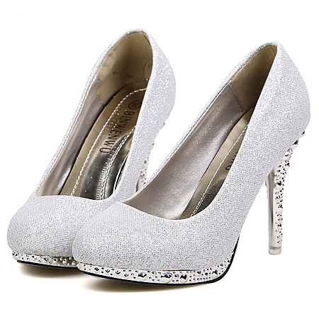 closed toe silver high heels