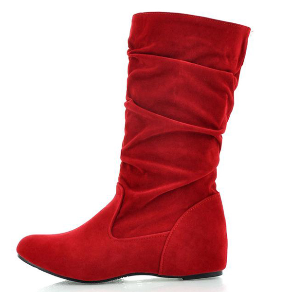 Fashion Round Toe Bow Tie Wedge Low Heel Slip On Red Short PU Cavalier