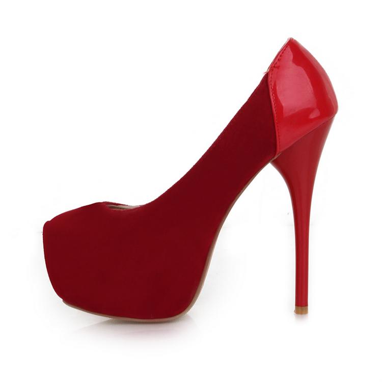red closed toe pumps