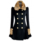 Turndown Collar Long Sleeve Double Breasted Dark B