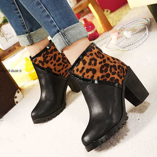 leopard chunky heel boots