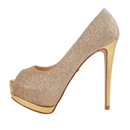 round toe gold pumps