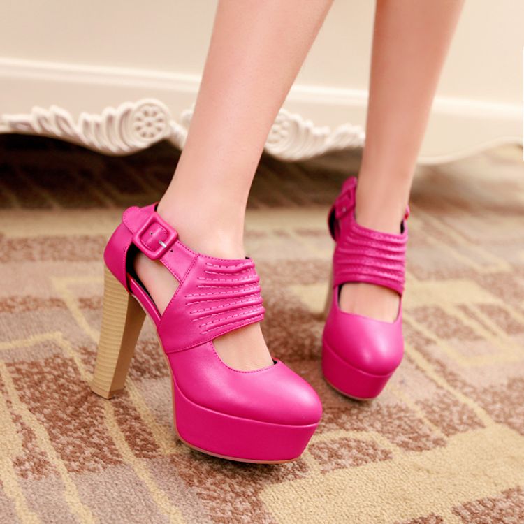 Fashion Chunky High Heel Basic Red PU Sandals_Sandals Fashion Chunky High Heel Basic Red PU Sandals_Sandals