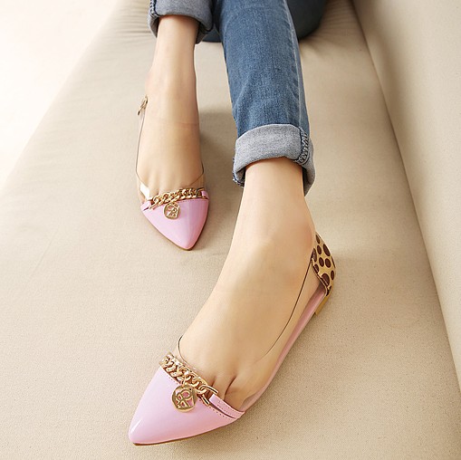 Fashion Pointed Toe Closed Basic Low Heel Pink PU Flats_Flats_Shoes ...
