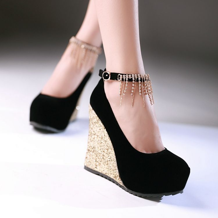 black round toe ankle strap heels