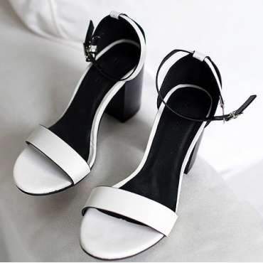 Fashion Chunky High Heel Ankle Strap White PU Sandals_Sandals_Shoes ...