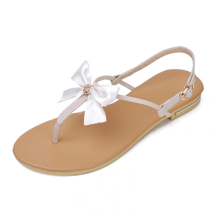Fashion Flat Low Heel Clip Toe White PU Sandals_Sandals_Shoes ...