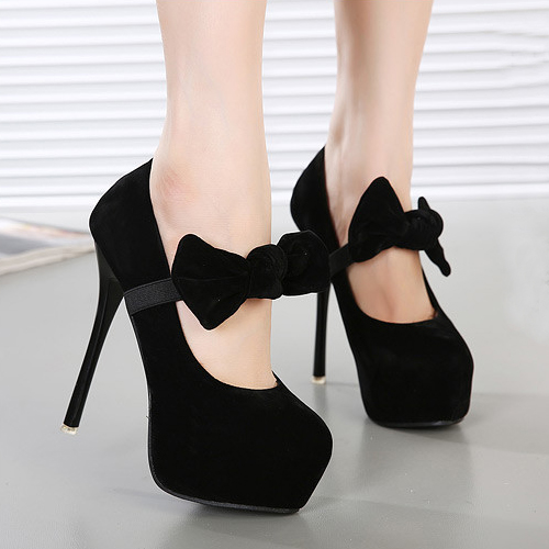 Cheap Fashion Round Closed Toe Bow-tie Embellished Stiletto Super High ...