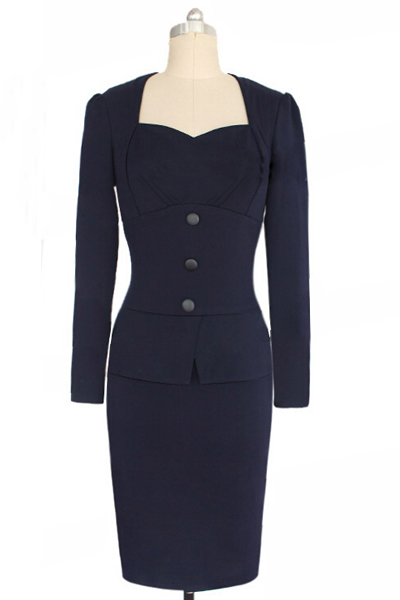 navy pencil dress with sleeves