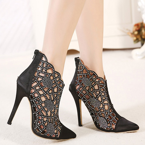 Cheap Fashion Pointed Closed Toe Hollow-out Rhinestones Embellished ...
