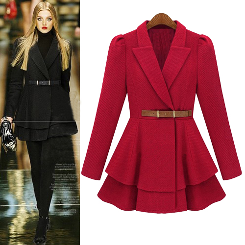 Cheap Fashion V Neck Long Sleeves Red Regular Wool Coat_Wool&Blends ...