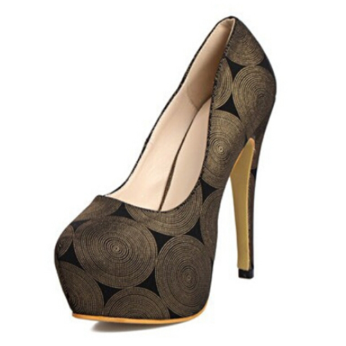 Cheap Fashion Round Closed Toe Platform Stiletto Super High Heel Gold PU Basic Pumps_Pumps_Shoes 