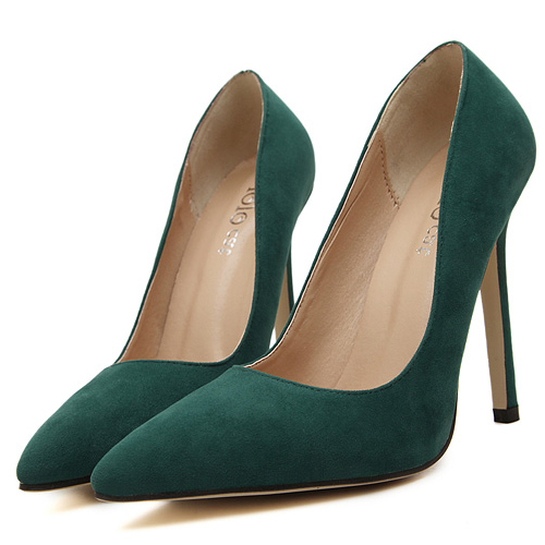 Cheap Fashion Pointed Closed Toe Stiletto Super High Heel Green Suede ...