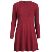 Cheap Fashion O Neck Long Sleeves Red Cotton Blend