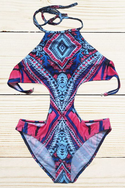 Cheap Sexy Halter Neck Geometric Print One-piece Teddy Swimwear_One ...