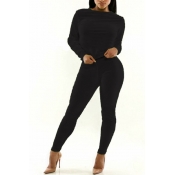 Casual Long Sleeves Black Polyester Two-piece Regu