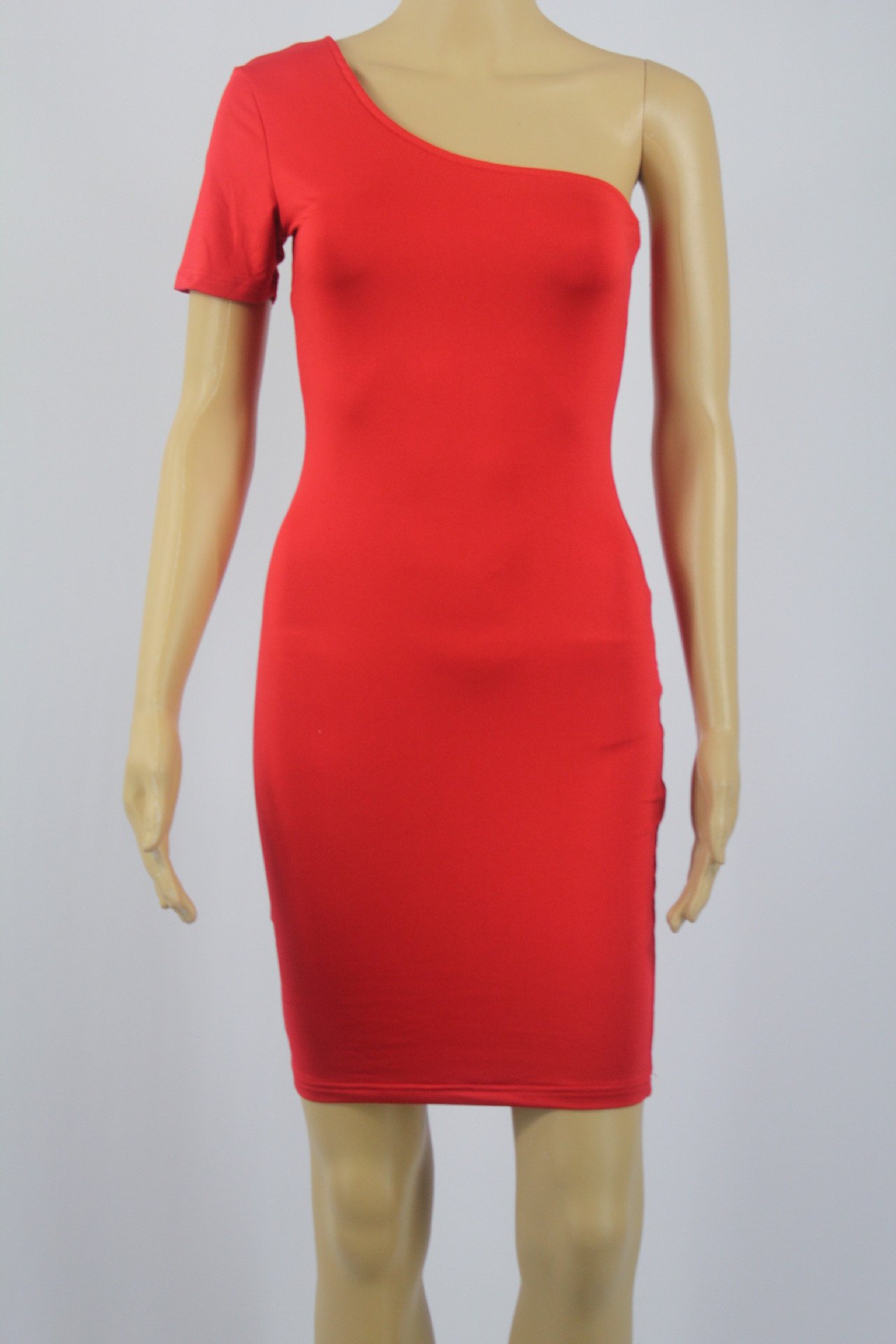 Sexy One Oblique Shoulder Short Sleeve Red Nylon Sheath Mini Dress ...