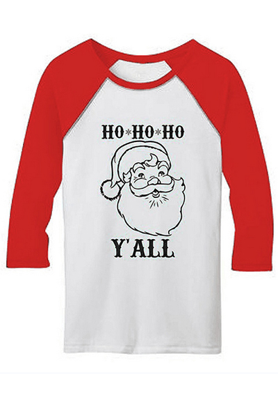 Santa Claus Print Long Sleeve Red T Shirt