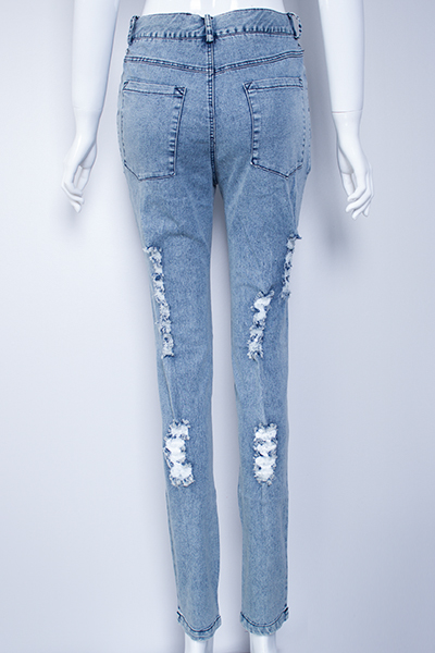 Broken Holes Single Button Patchwork Jeans