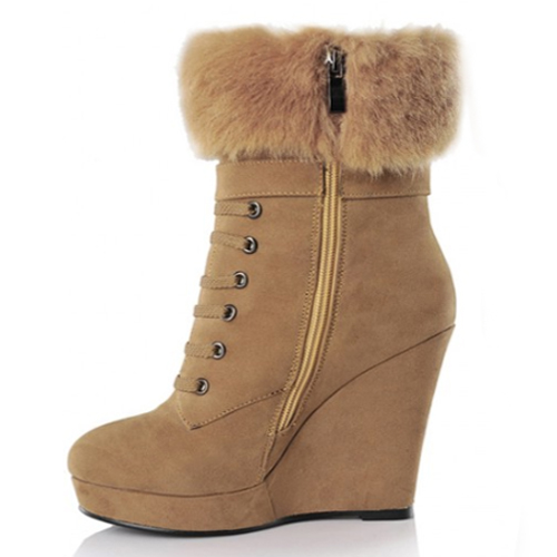 Winter Fashion Round Toe Zipper Buckle Strap Wedge Super High Heel ...