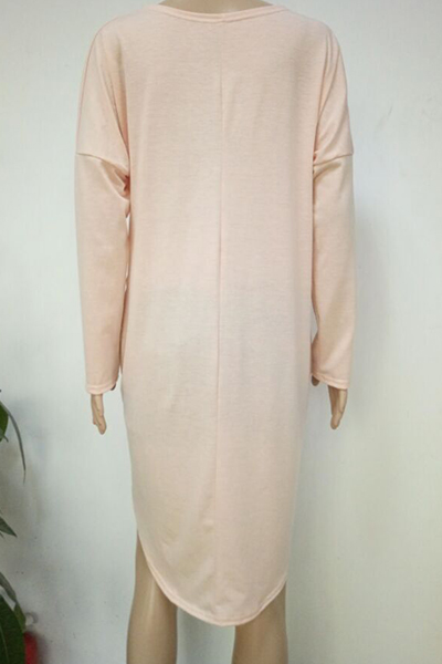 Sexy V Neck Long Sleeves Asymmetrical Pink Polyester Dress от Lovelywholesale WW